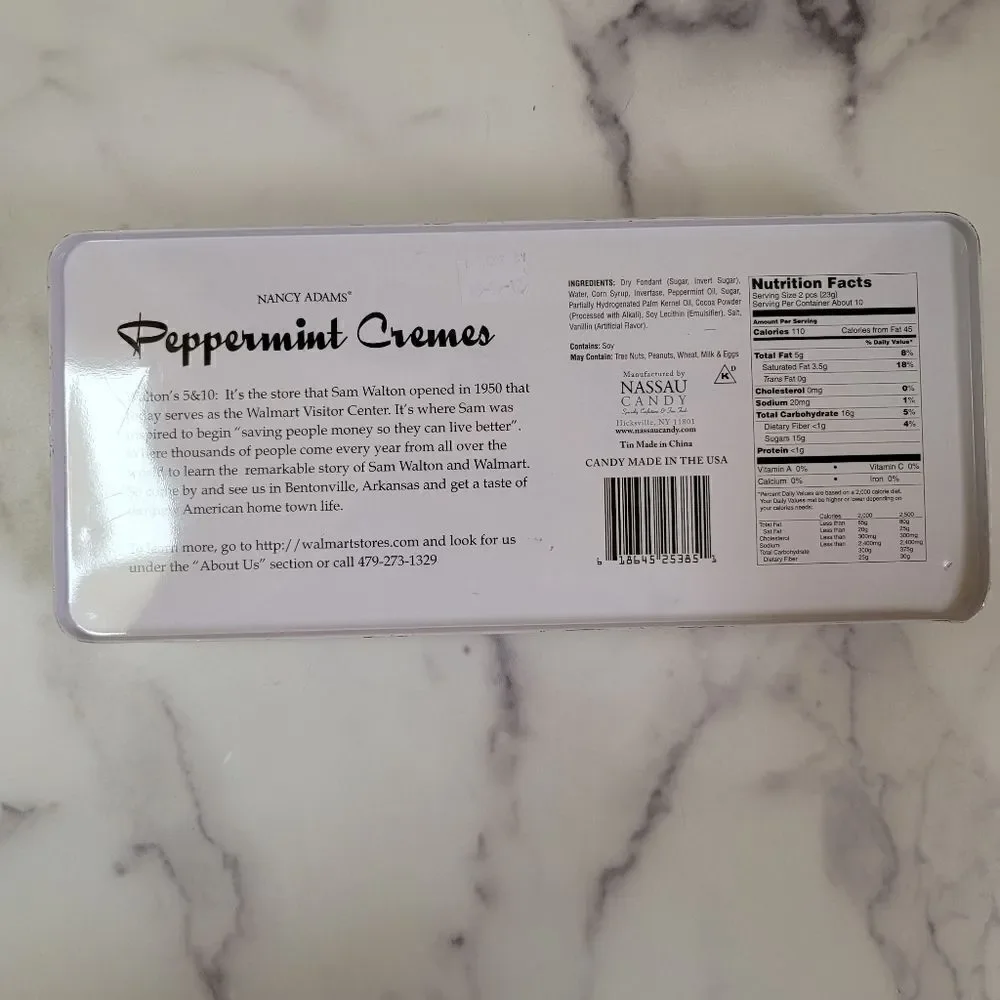 Waltons peppermint creme metal tin food storage container rectangular gift prese